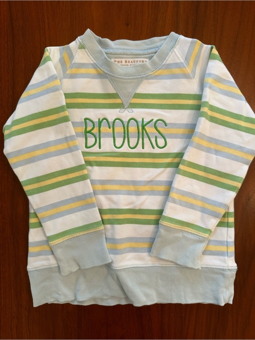TBBC “Brooks” monogrammed crewneck Striped Blue & Green size 12-18 months